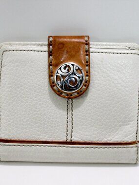 Brighton Bifold Leather Wallet - Cream & Tan Equestrian Style - Silver Hardware
